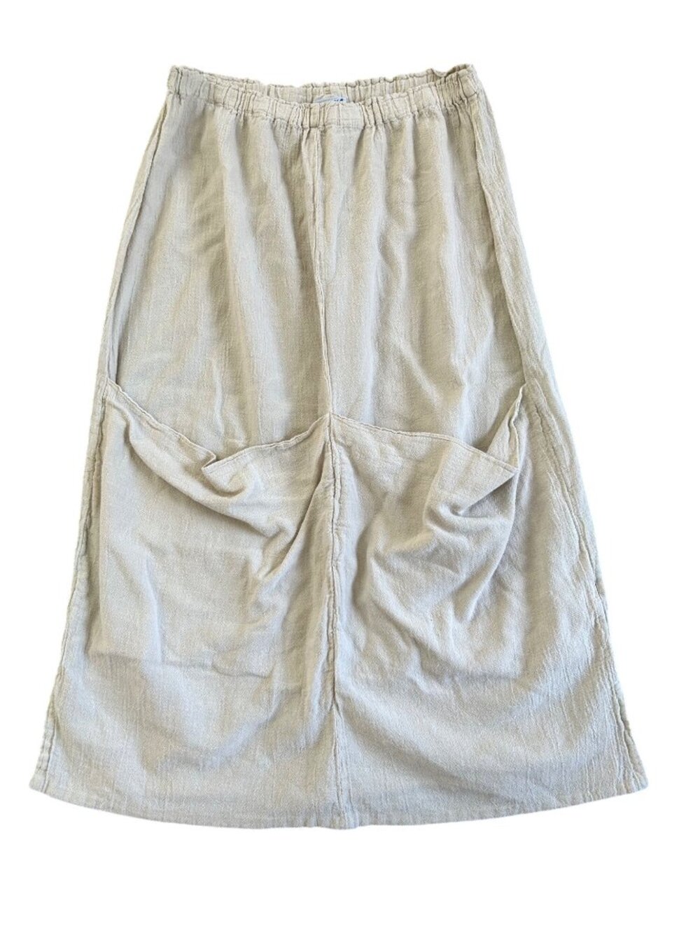 Oh My Gauze Women's Sz 1 Beige Elastic Waist Cotton Skirt With Pockets